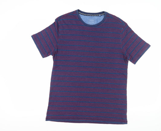 FatFace Men's Blue Striped T-Shirt, Size M, Crew Neck