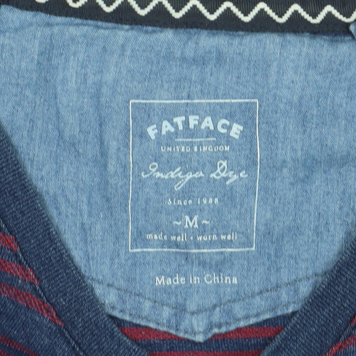 FatFace Men's Blue Striped T-Shirt, Size M, Crew Neck