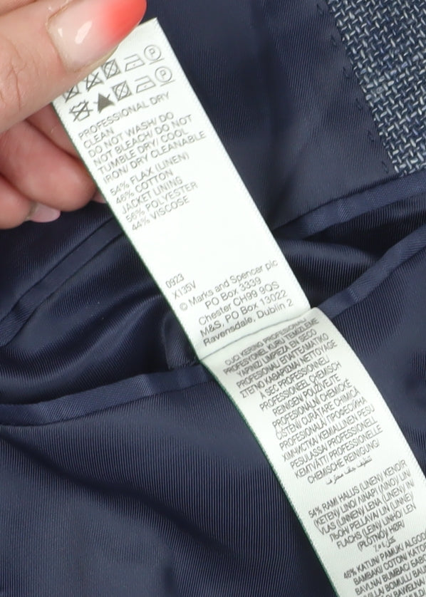 Marks and Spencer Men's Blue 46S Blazer, Linen Blend