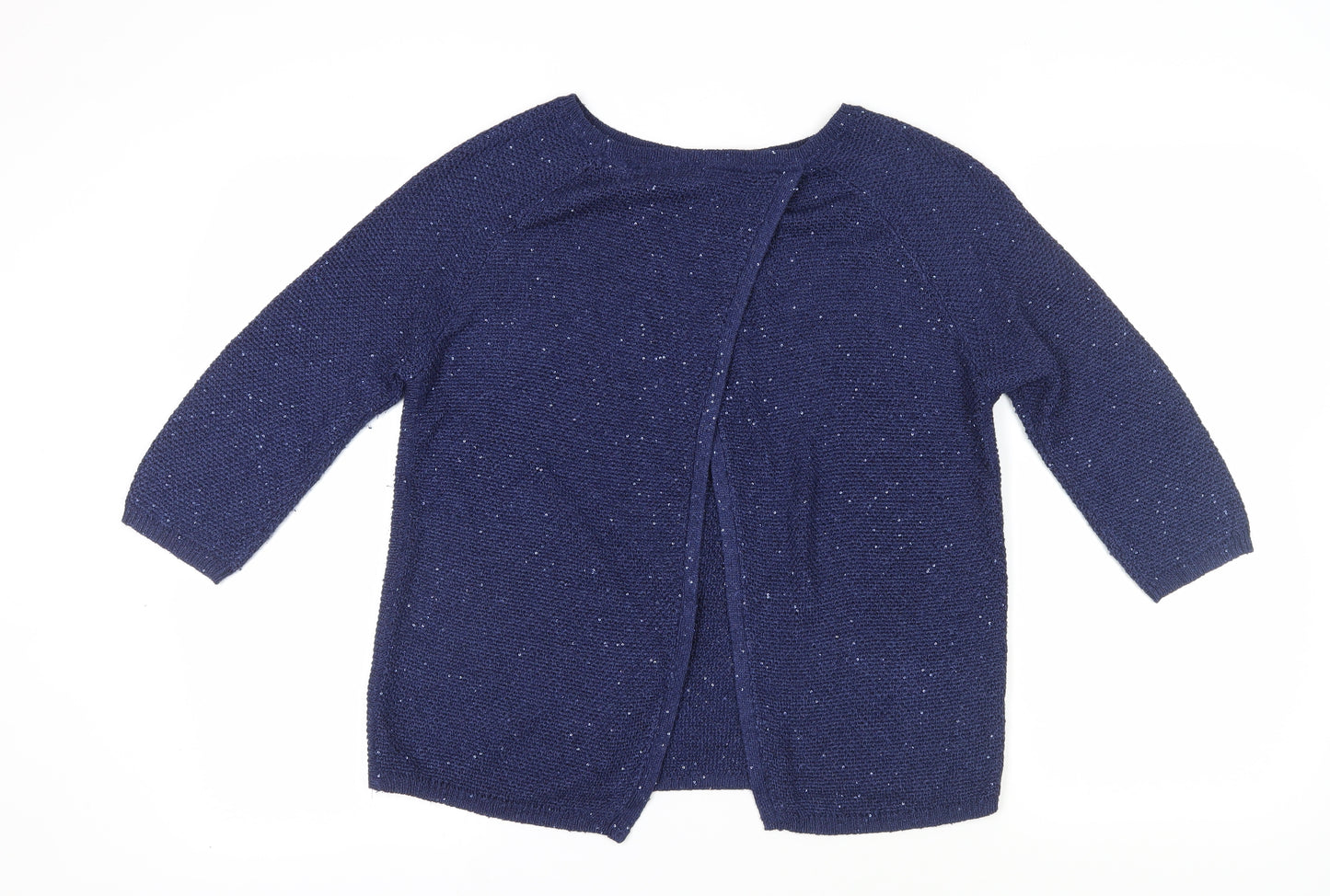 Monsoon Women's Blue Cardigan M Sequin Knit 3/4 Sleeve