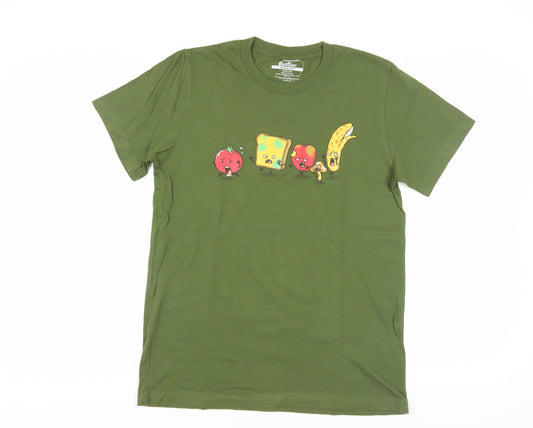 Threadless Men's Green Cartoon Graphic T-Shirt Medium