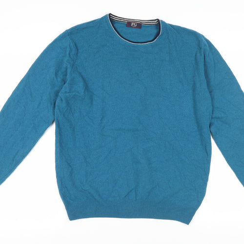 Fusaro Gold Men's Blue Wool Pullover Jumper L