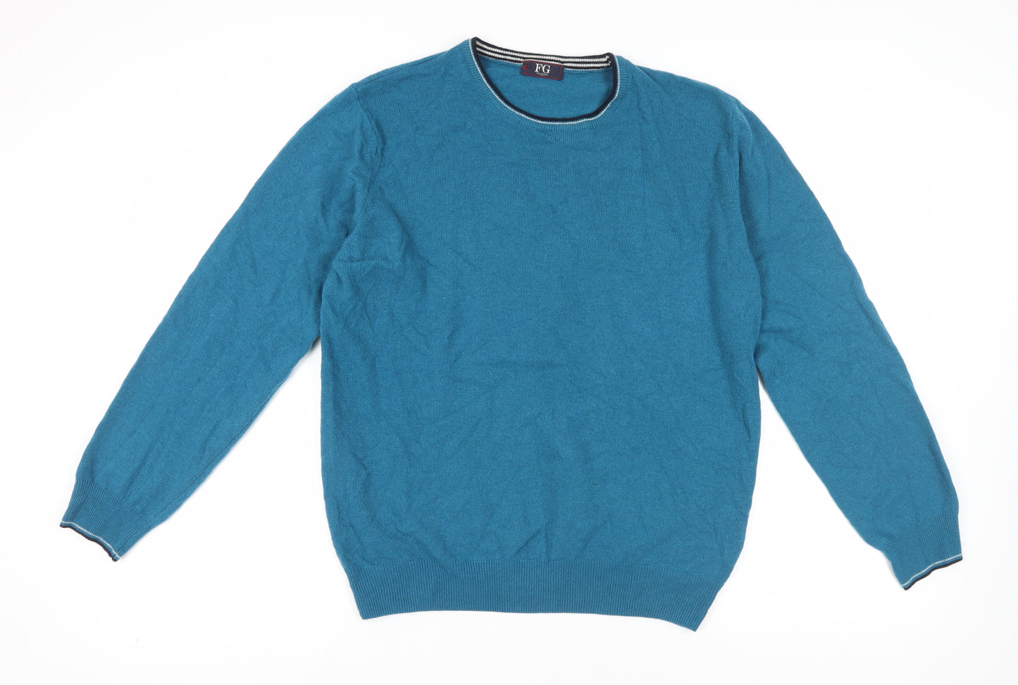 Fusaro Gold Men's Blue Wool Pullover Jumper L