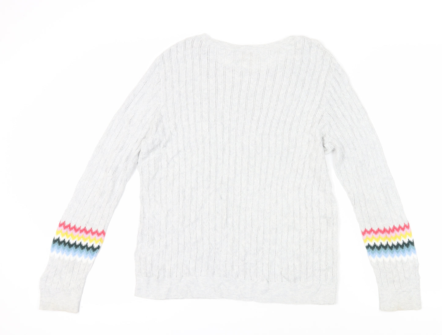 Hush Women's White Pullover Jumper, L, Cable-Knit