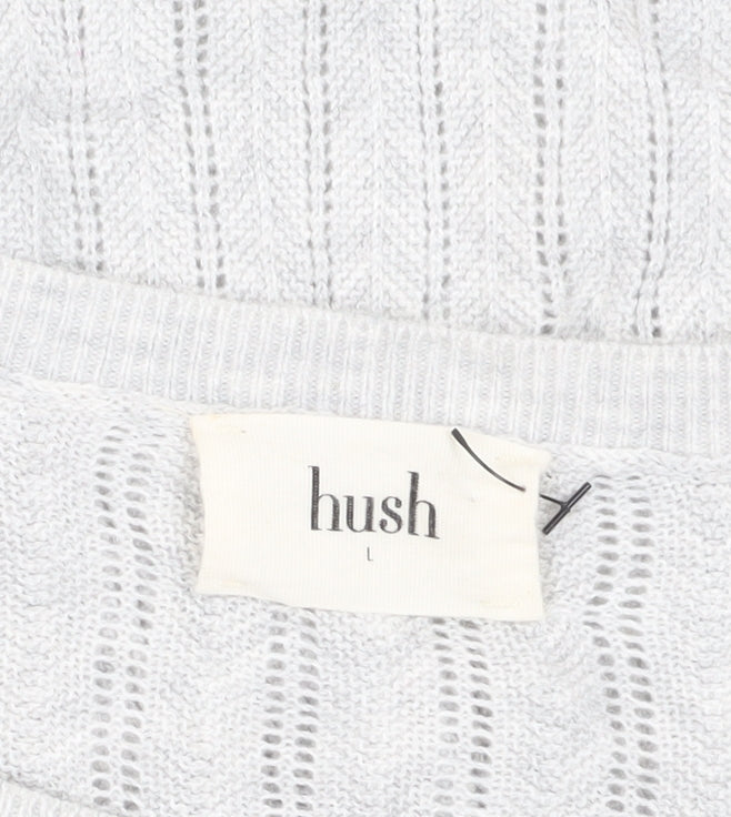 Hush Women's White Pullover Jumper, L, Cable-Knit