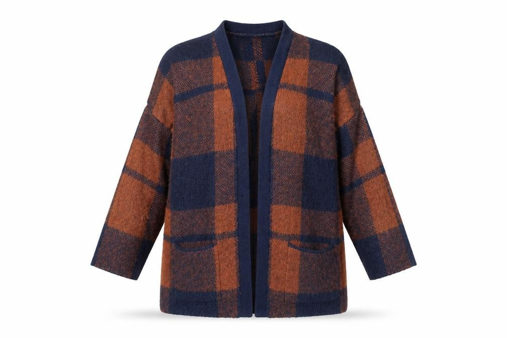 Front view of American Eagle Women's Multicolour M Plaid Cardigan