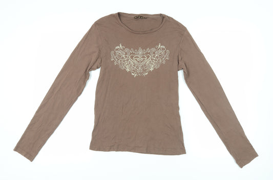 Roxy Women's Brown Long Sleeve Embroidered T-Shirt XL