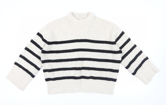 Zara Women's Beige Striped Pullover Jumper, S, Mock Neck