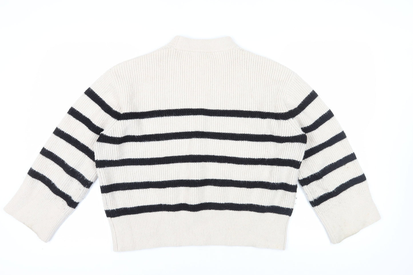 Zara Women's Beige Striped Pullover Jumper, S, Mock Neck