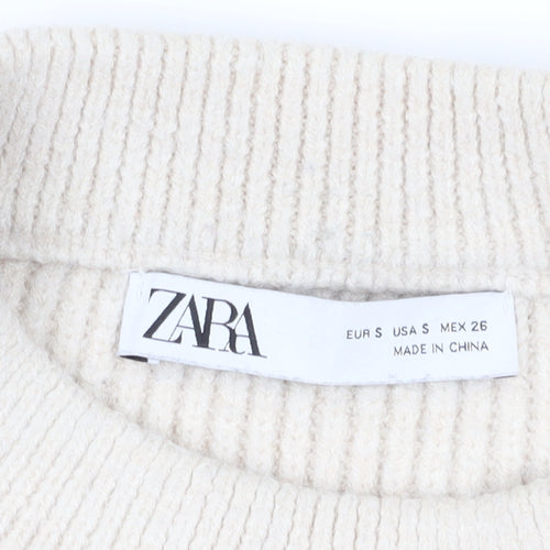 Zara Women's Beige Striped Pullover Jumper, S, Mock Neck