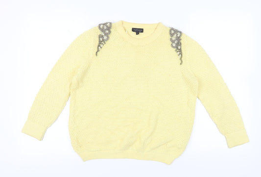 Topshop Women’s Yellow Jumper, Size 10, Beaded Accents