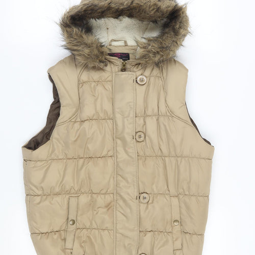 New Look Women's Beige Puffer Jacket, Size 14, Hooded Waistcoat