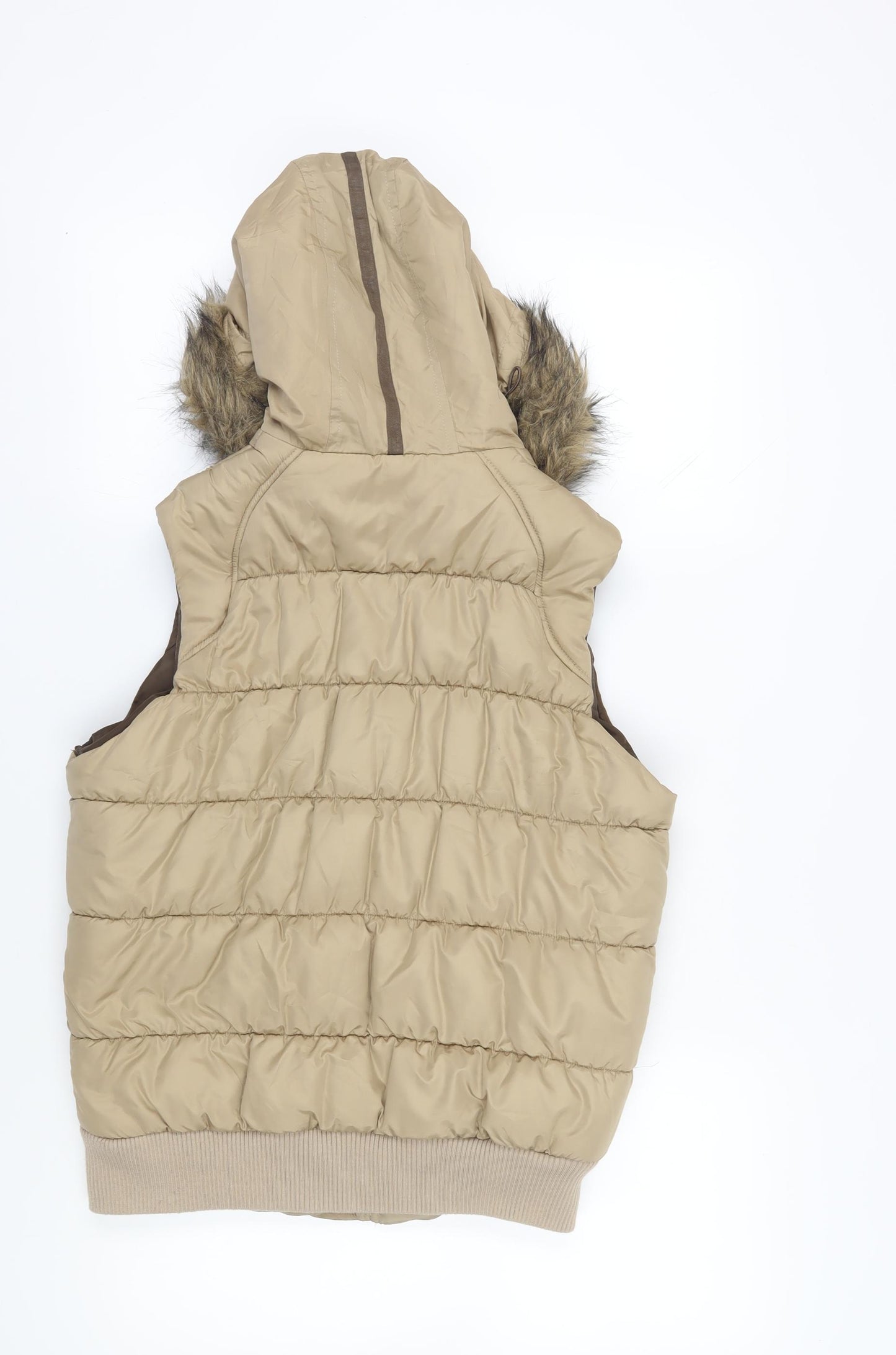 New Look Women's Beige Puffer Jacket, Size 14, Hooded Waistcoat