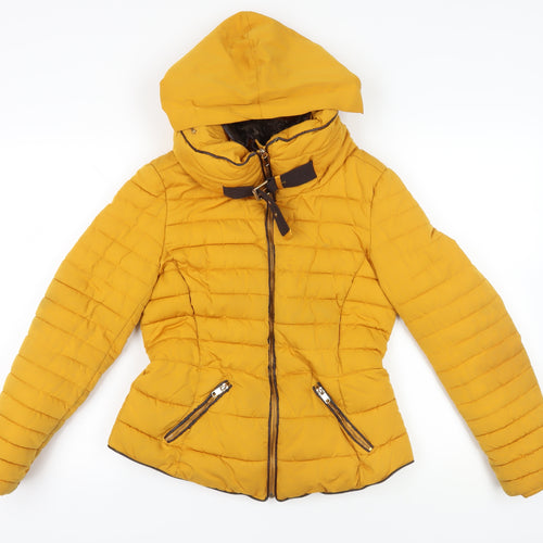 Zara Women's Yellow Puffer Jacket with Hood