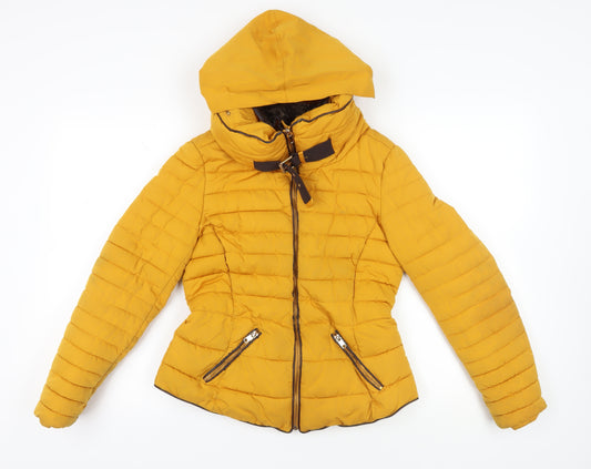 Zara Women's Yellow Puffer Jacket with Hood