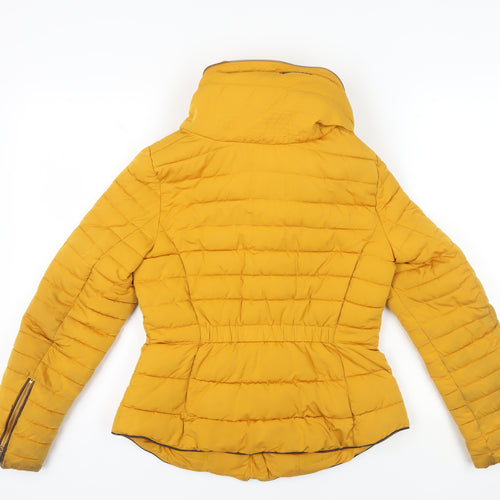 Zara Women's Yellow Puffer Jacket with Hood