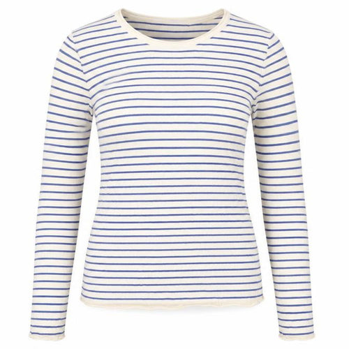 Zara Women's Beige Blue Striped Long Sleeve T-Shirt S
