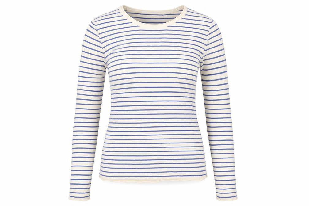 Zara Women's Beige Blue Striped Long Sleeve T-Shirt S