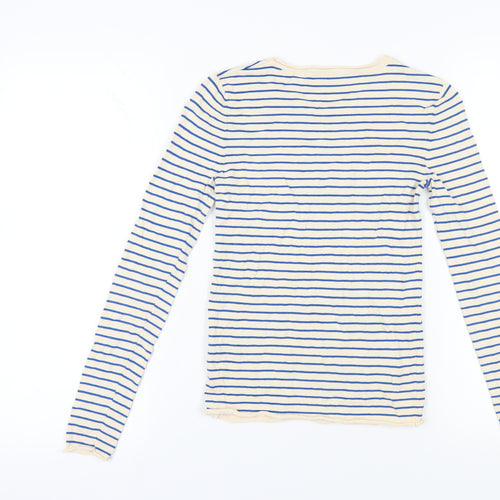 Zara Women's Beige Blue Striped Long Sleeve T-Shirt S