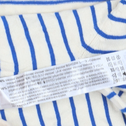 Zara Women's Beige Blue Striped Long Sleeve T-Shirt S