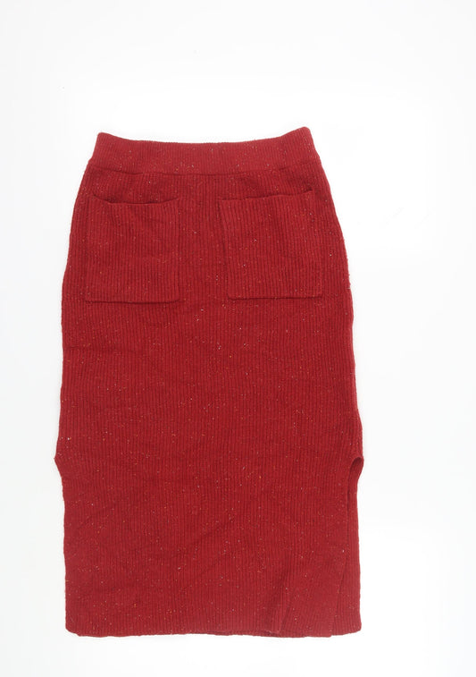 Marks and Spencer Women's Red Midi Knit Skirt Size 12