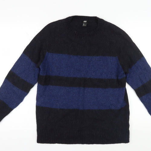 H&M Women's L Black & Blue Striped Pullover Jumper