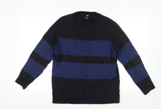 H&M Women's L Black & Blue Striped Pullover Jumper