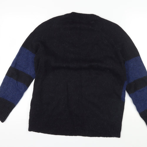 H&M Women's L Black & Blue Striped Pullover Jumper