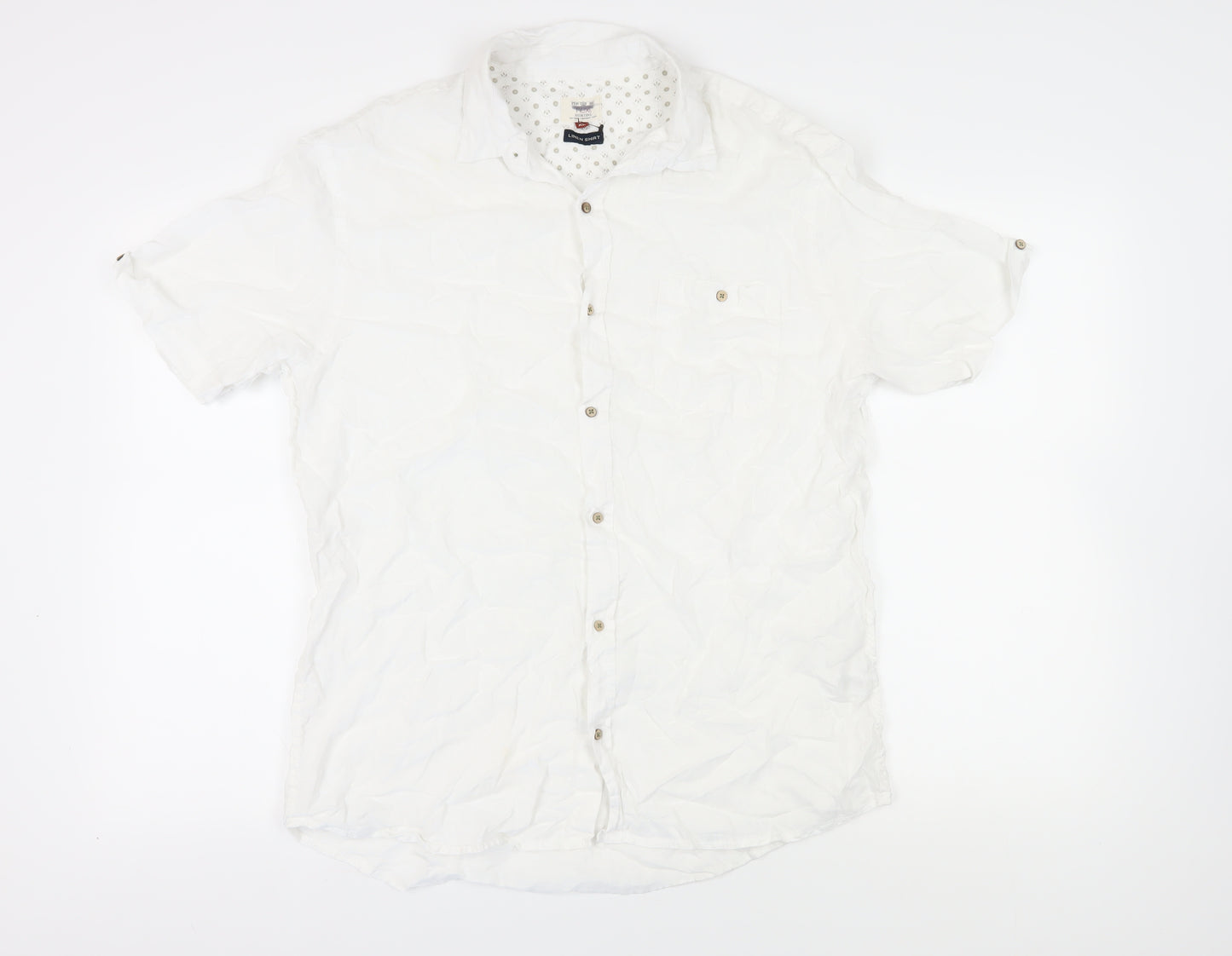 Next Men's White XL Linen Button-Up Casual Shirt