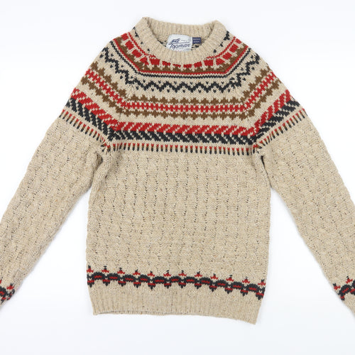 Topman Men's Beige Cable-Knit Fair Isle Jumper S