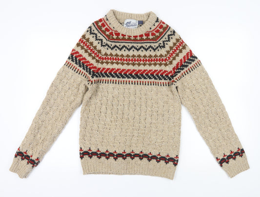 Topman Men's Beige Cable-Knit Fair Isle Jumper S