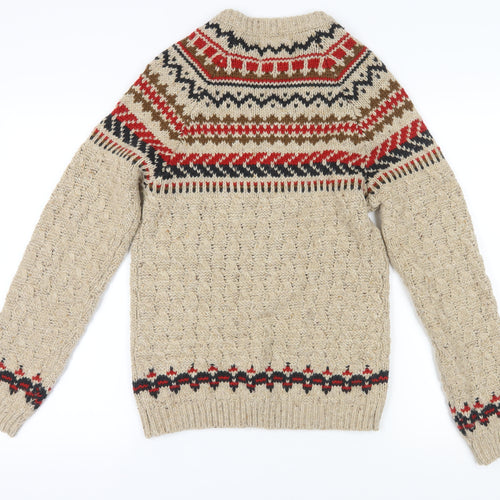 Topman Men's Beige Cable-Knit Fair Isle Jumper S