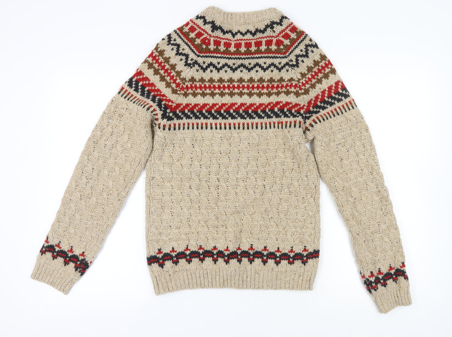 Topman Men's Beige Cable-Knit Fair Isle Jumper S