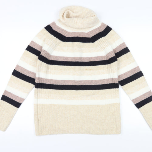 Next Women's Striped Roll Neck Jumper, Beige XS