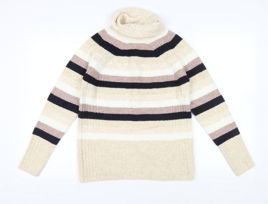 Next Women's Striped Roll Neck Jumper, Beige XS