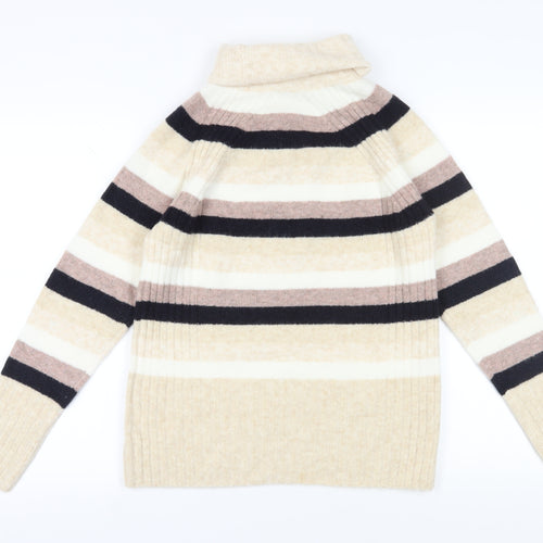 Next Women's Striped Roll Neck Jumper, Beige XS