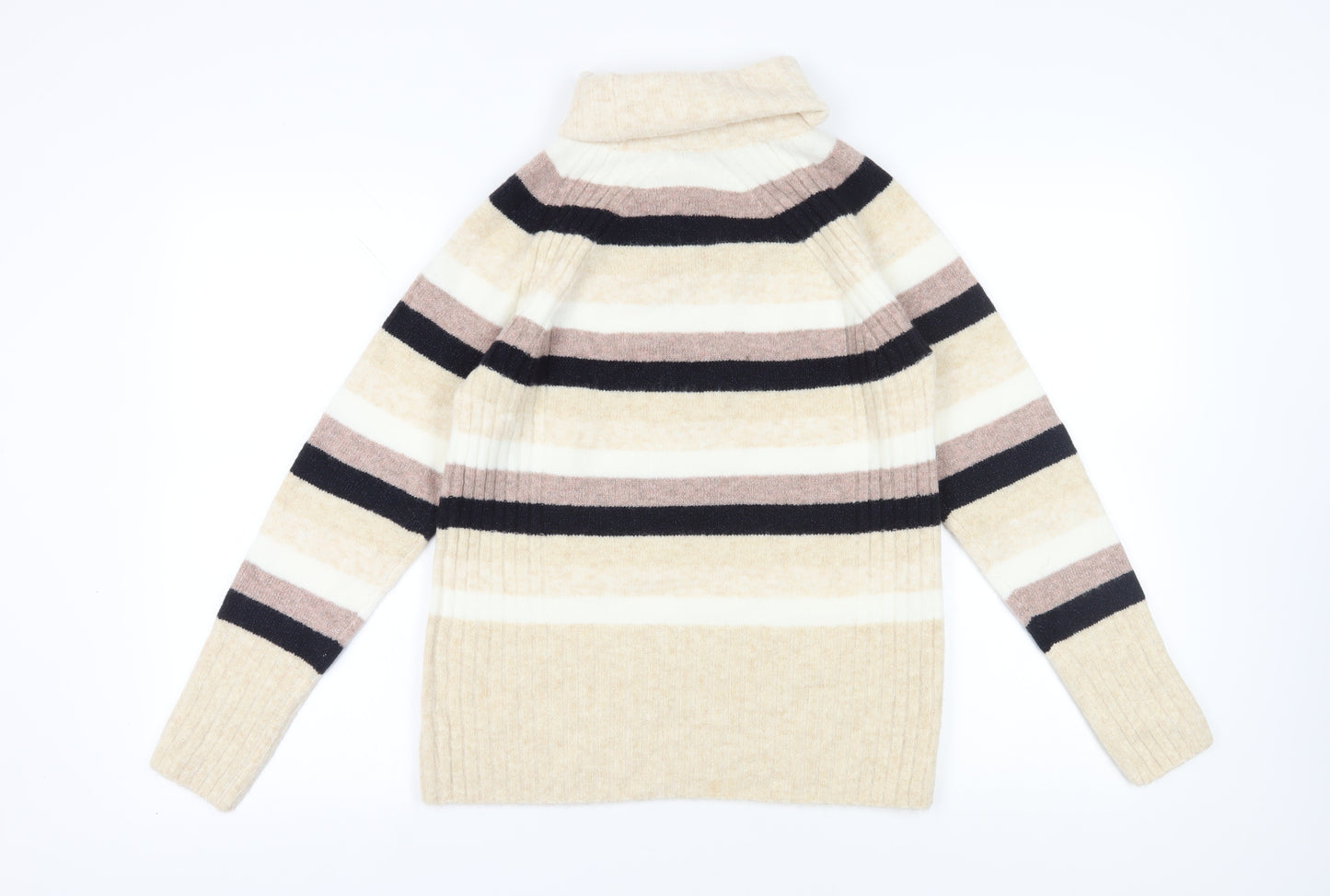 Next Women's Striped Roll Neck Jumper, Beige XS