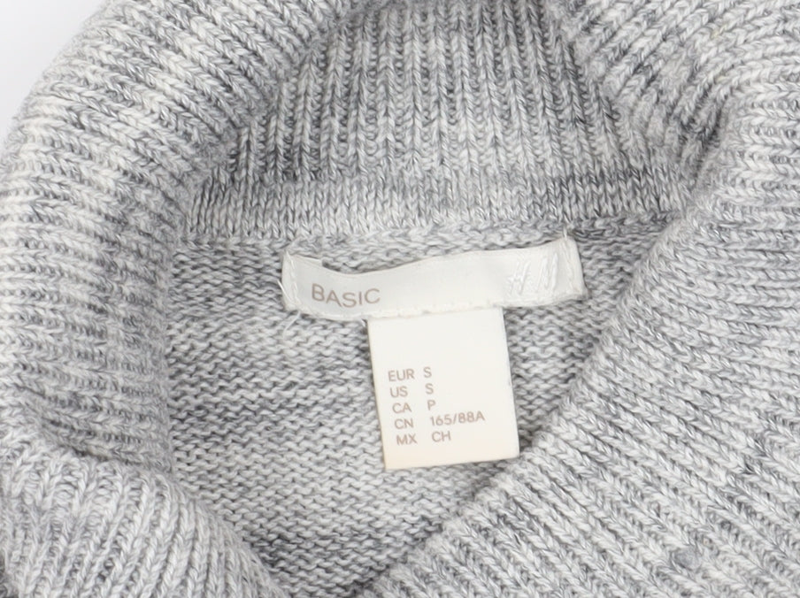 H&M Women's Grey Roll Neck Cable Knit Jumper Size S