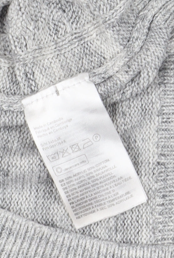 H&M Women's Grey Roll Neck Cable Knit Jumper Size S