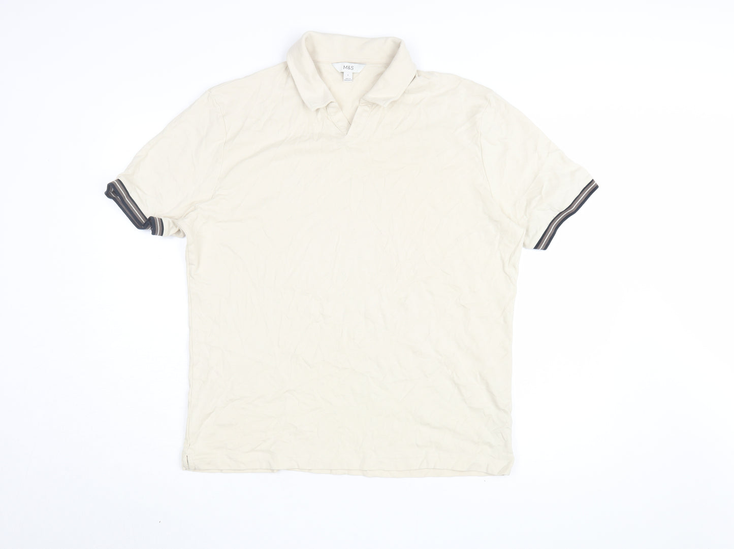 Marks and Spencer Men's Beige Cotton Polo T-Shirt L