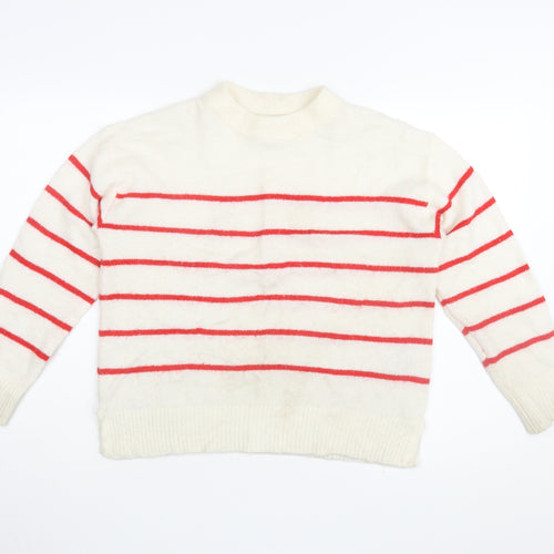 New Look Women's Ivory High Neck Striped Jumper S