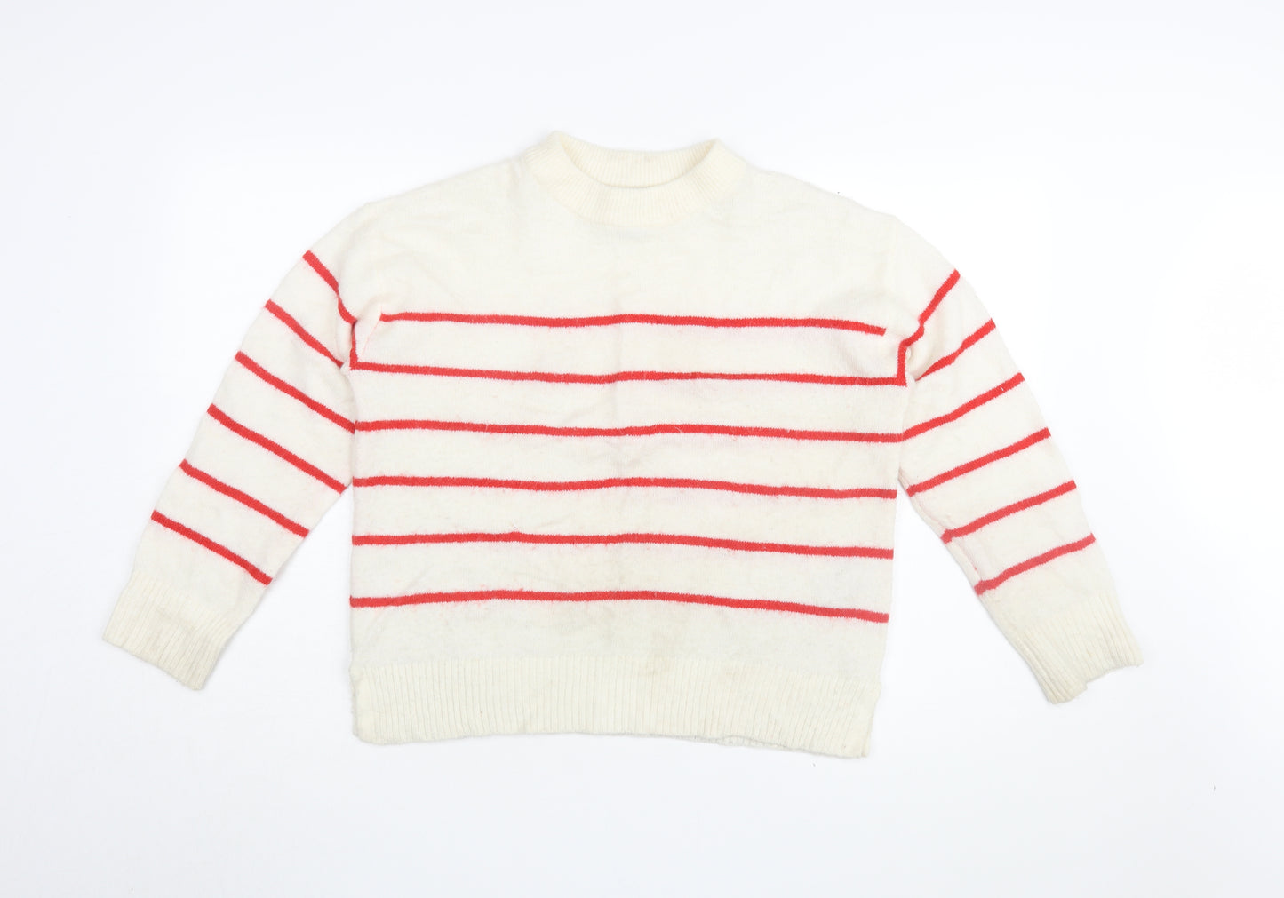 New Look Women's Ivory High Neck Striped Jumper S