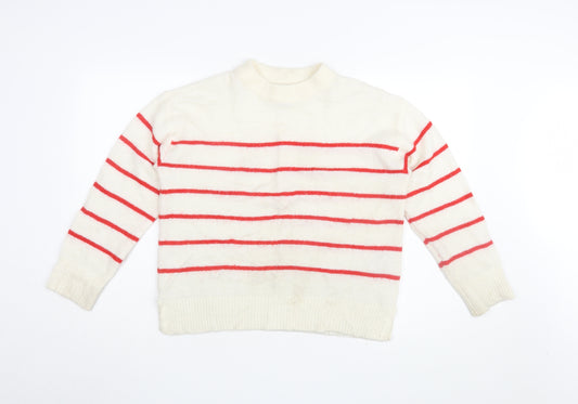 New Look Women's Ivory High Neck Striped Jumper S