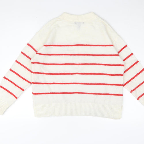 New Look Women's Ivory High Neck Striped Jumper S