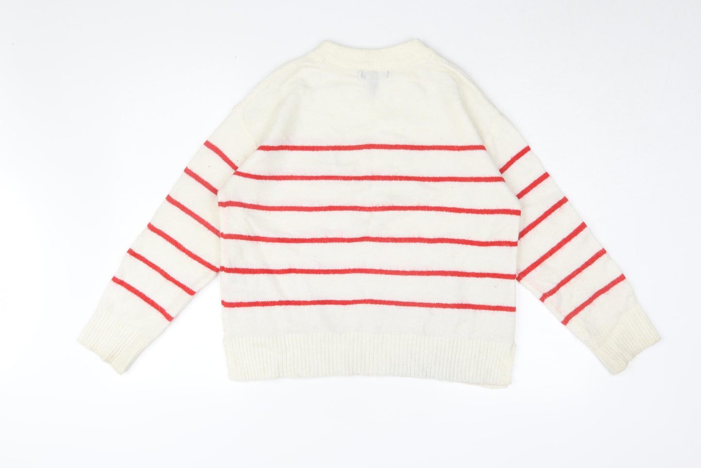 New Look Women's Ivory High Neck Striped Jumper S