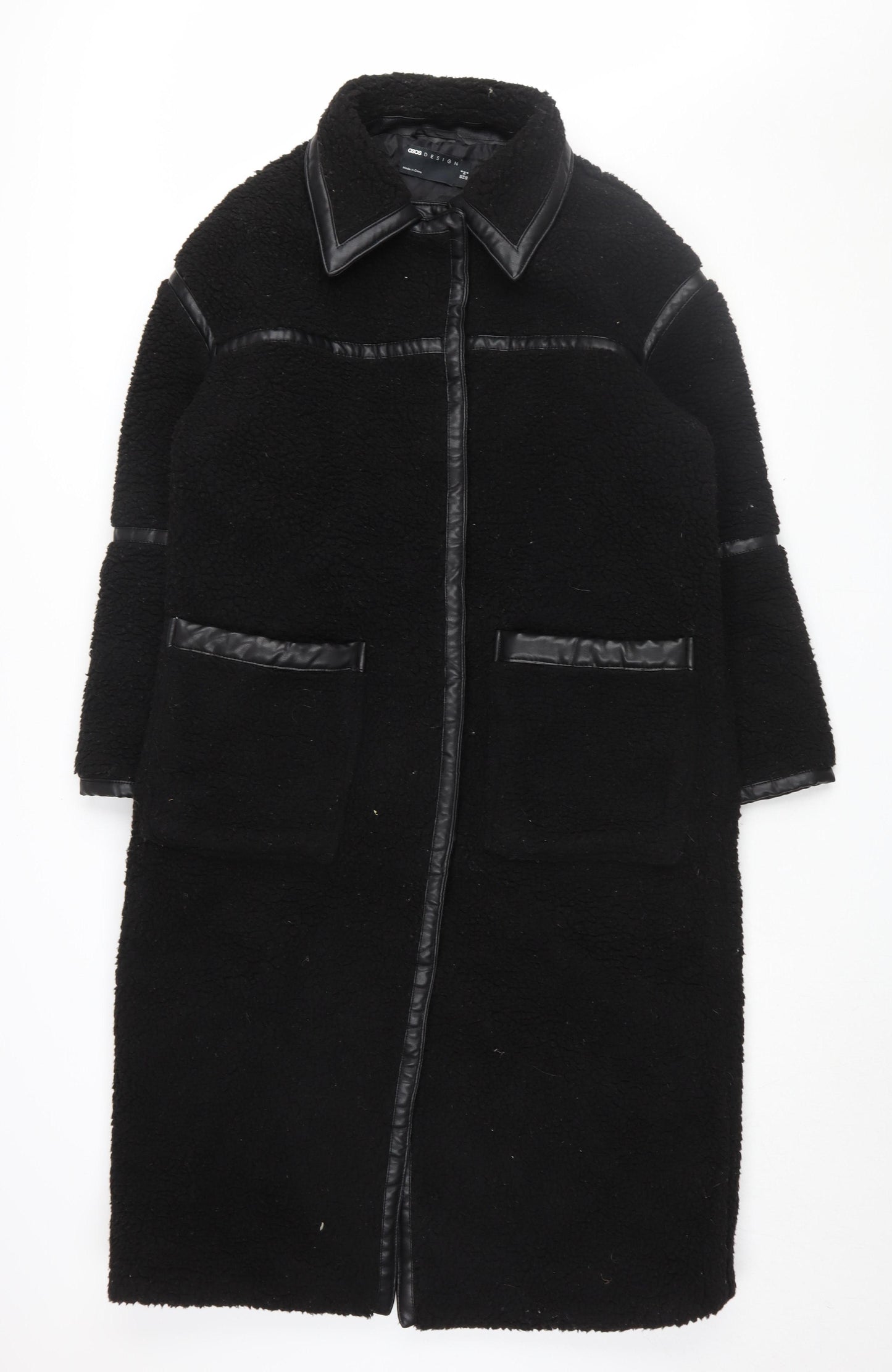 ASOS DESIGN Women's Black Long Faux Fur Coat Size 8