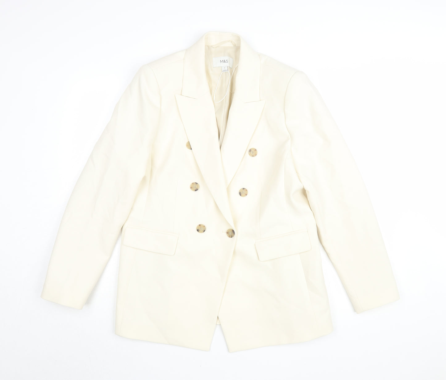 Marks and Spencer Women's Ivory Double-Breasted Blazer Size 16