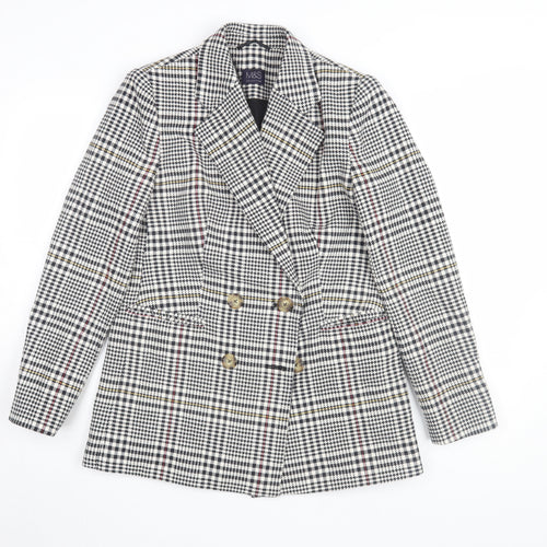 M&S Women's Black Houndstooth Blazer, Size 8, Double-Breasted
