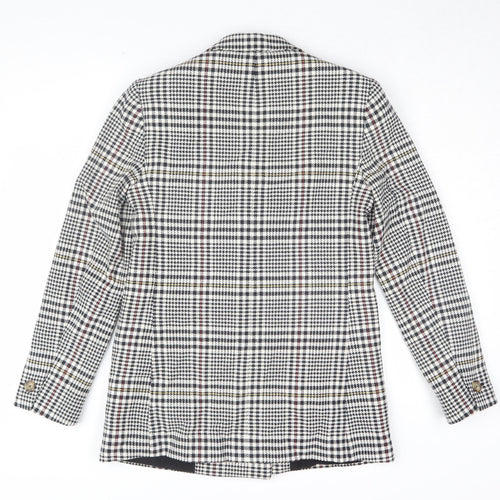 M&S Women's Black Houndstooth Blazer, Size 8, Double-Breasted