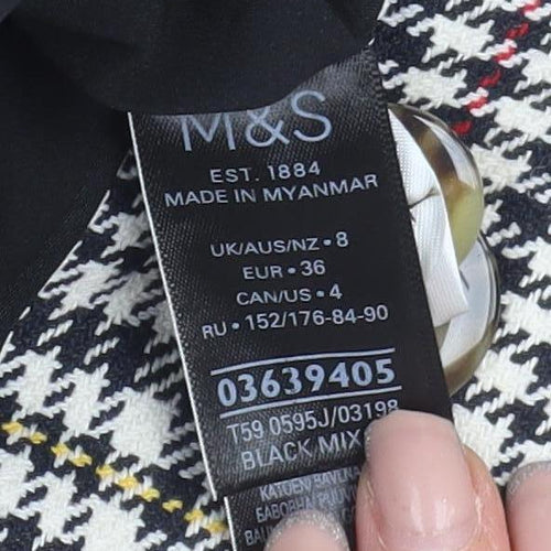 M&S Women's Black Houndstooth Blazer, Size 8, Double-Breasted